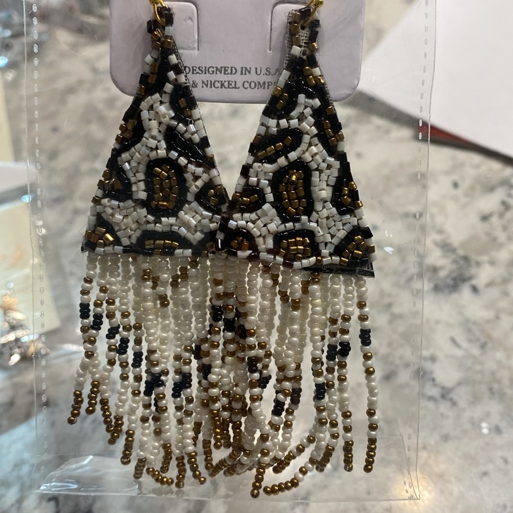 Multi Seedbead Tassel Drop Earrings (Animal Print) - Picture 3 of 3